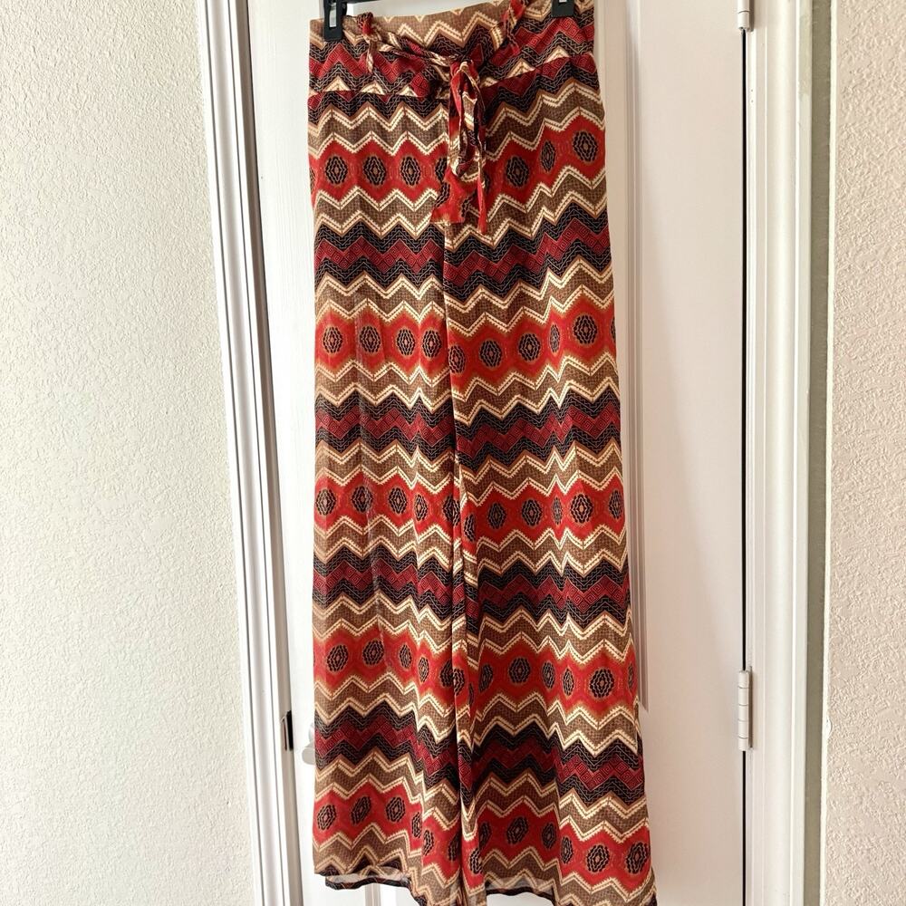 Truth NYC Tribal Print Wide Leg Festival Pants Boho Palazzo Tie Waist Medium